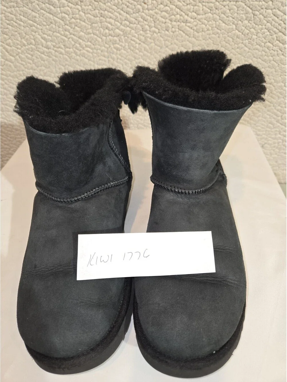 UGG Bailey Bow Mini II Black Suede Fur Boots Womens Size 10 *NIB*